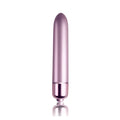 A sleek rose gold vibrating wand with a smooth metallic finish and rounded tip from rocks off ro-90 touch of velvet
