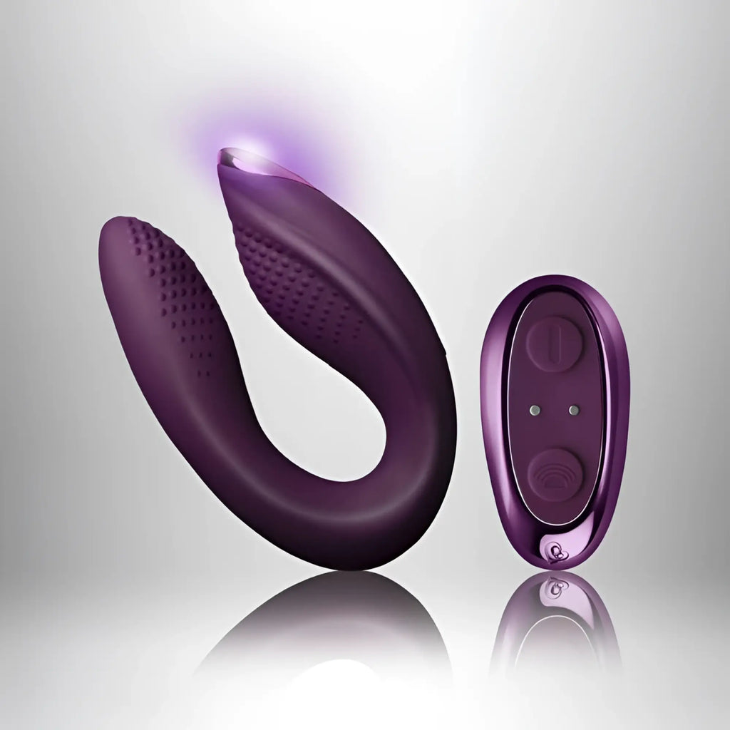Purple silicone adult toy rocks off rock chick diva with textured grip glowing tip and matching remote control