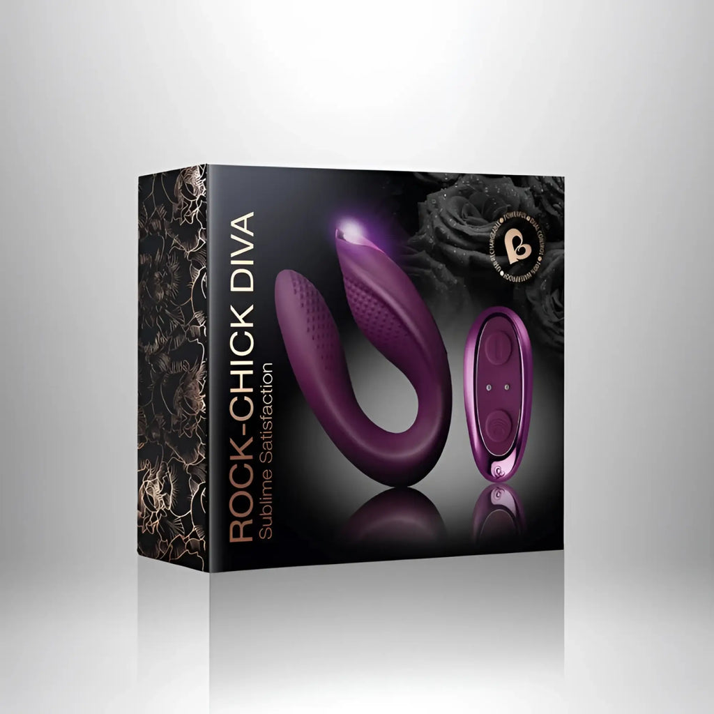 Purple rocks off rock chick diva vibrators in sleek glossy plastic with matching remote control for personalized pleasure