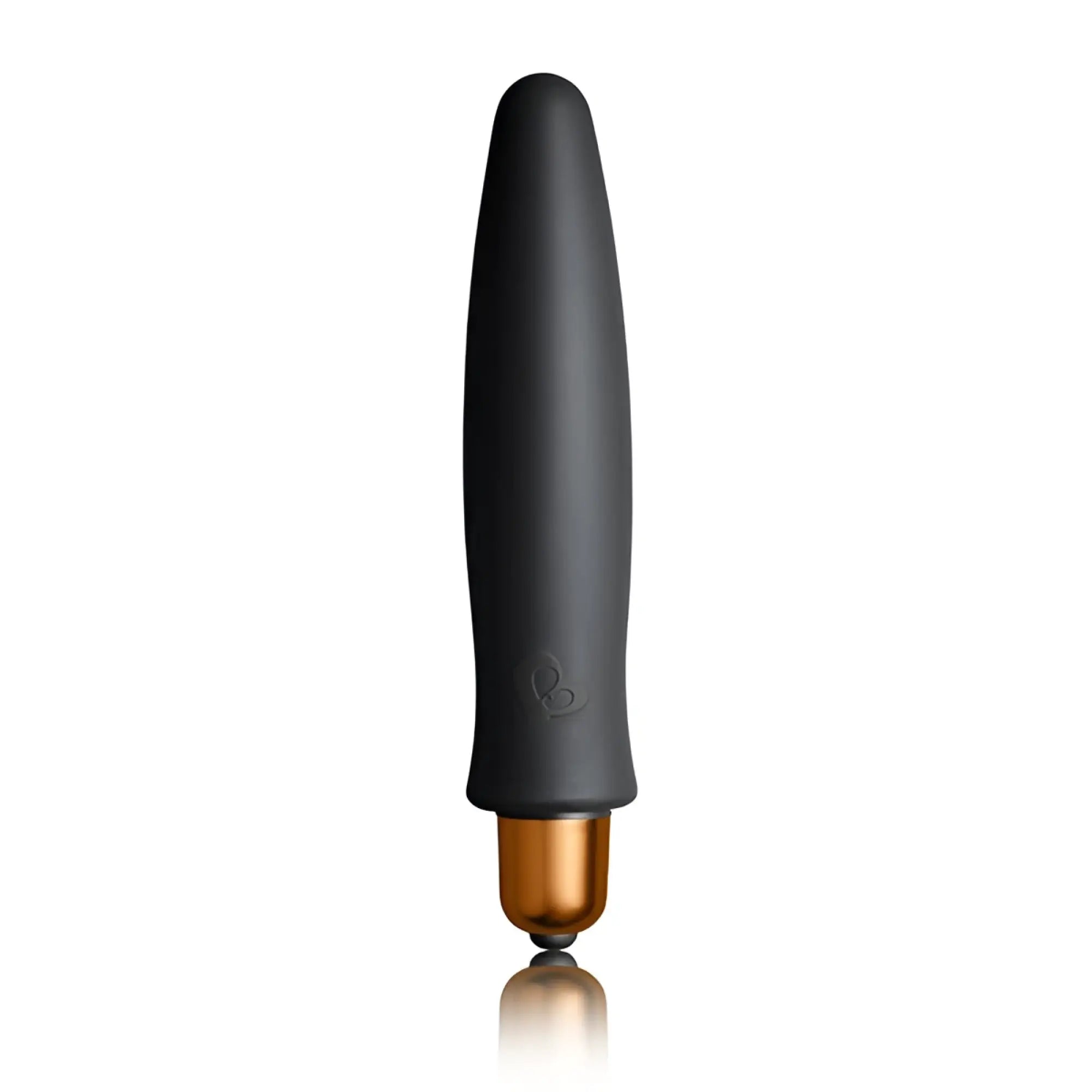 Black silicone-handled vibrating wand with gold-toned metallic tip from rocks off silhouette dark desires set