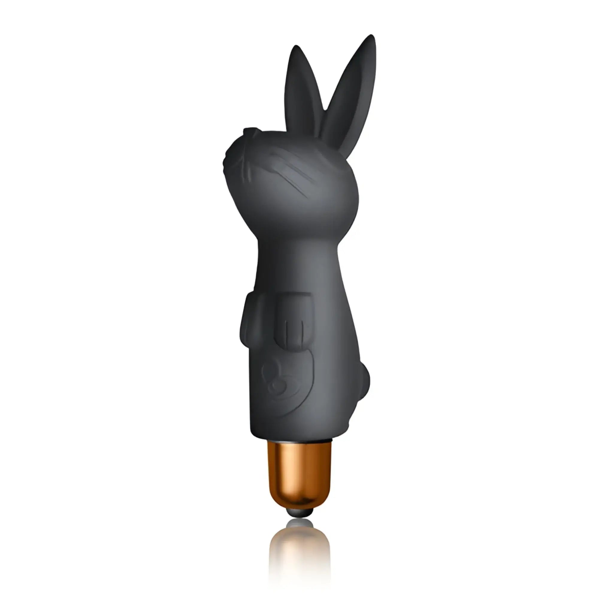 Black silicone rabbit-shaped vibrator with gold metallic base from rocks off silhouette dark desires set