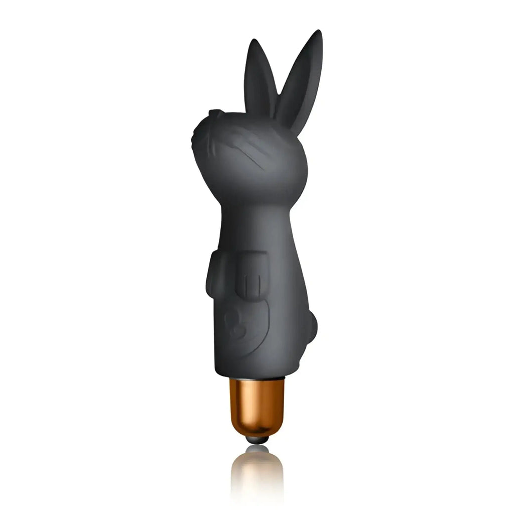 Black silicone rabbit-shaped vibrator with gold metallic base from rocks off silhouette dark desires set