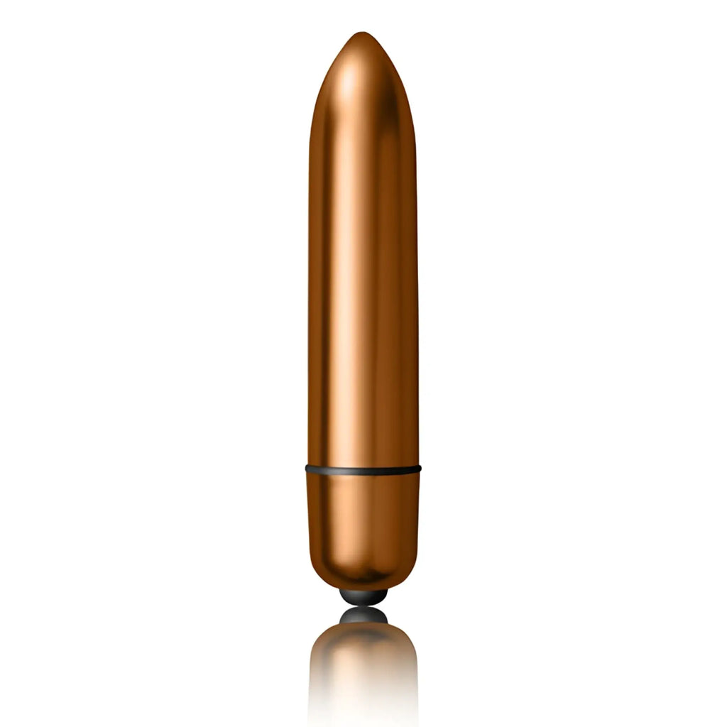 Copper-colored sleek metallic vibrator with smooth cylindrical body and rounded tip from Rocks Off Silhouette Dark Desires Set