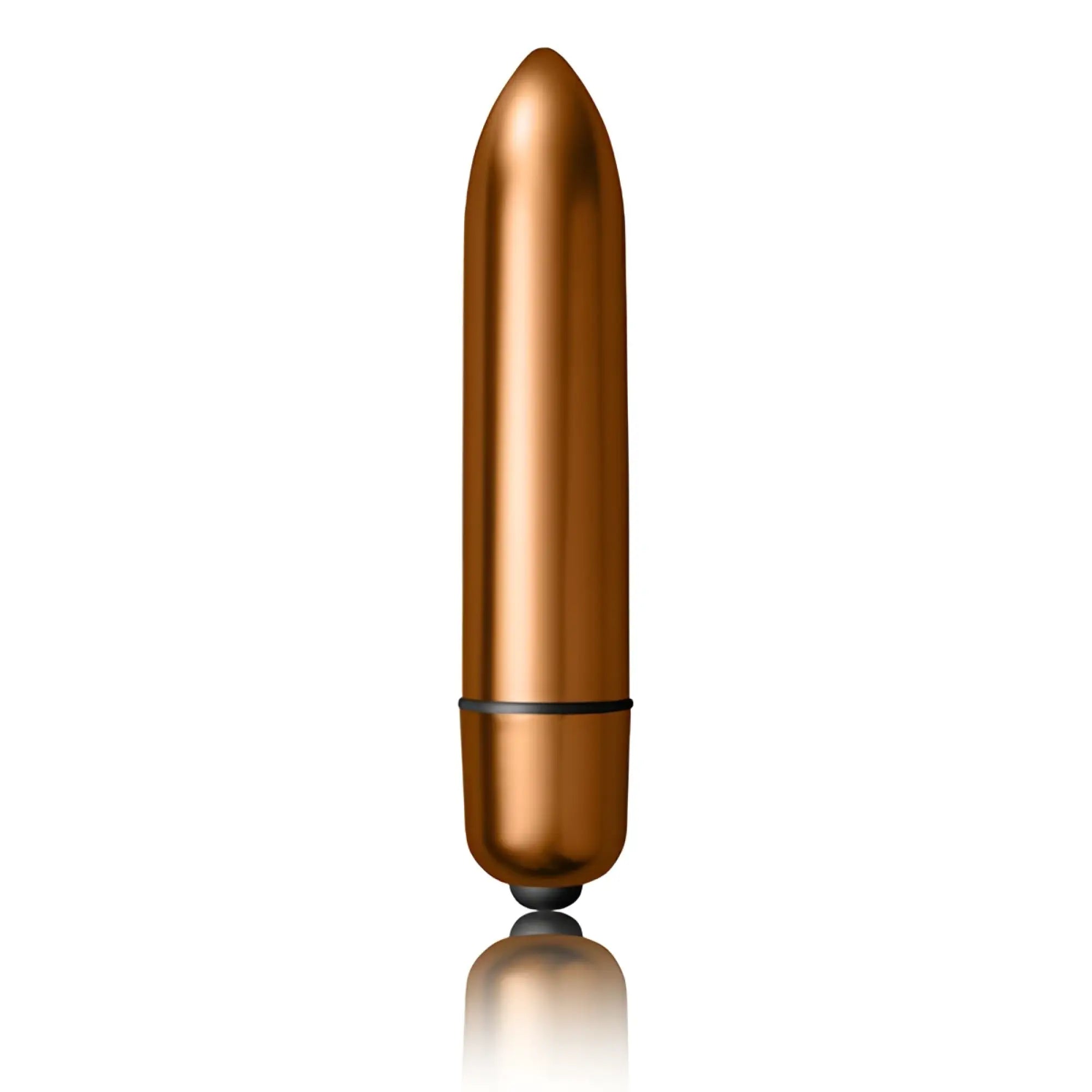 Copper-colored sleek metallic vibrator with smooth cylindrical body and rounded tip from Rocks Off Silhouette Dark Desires Set