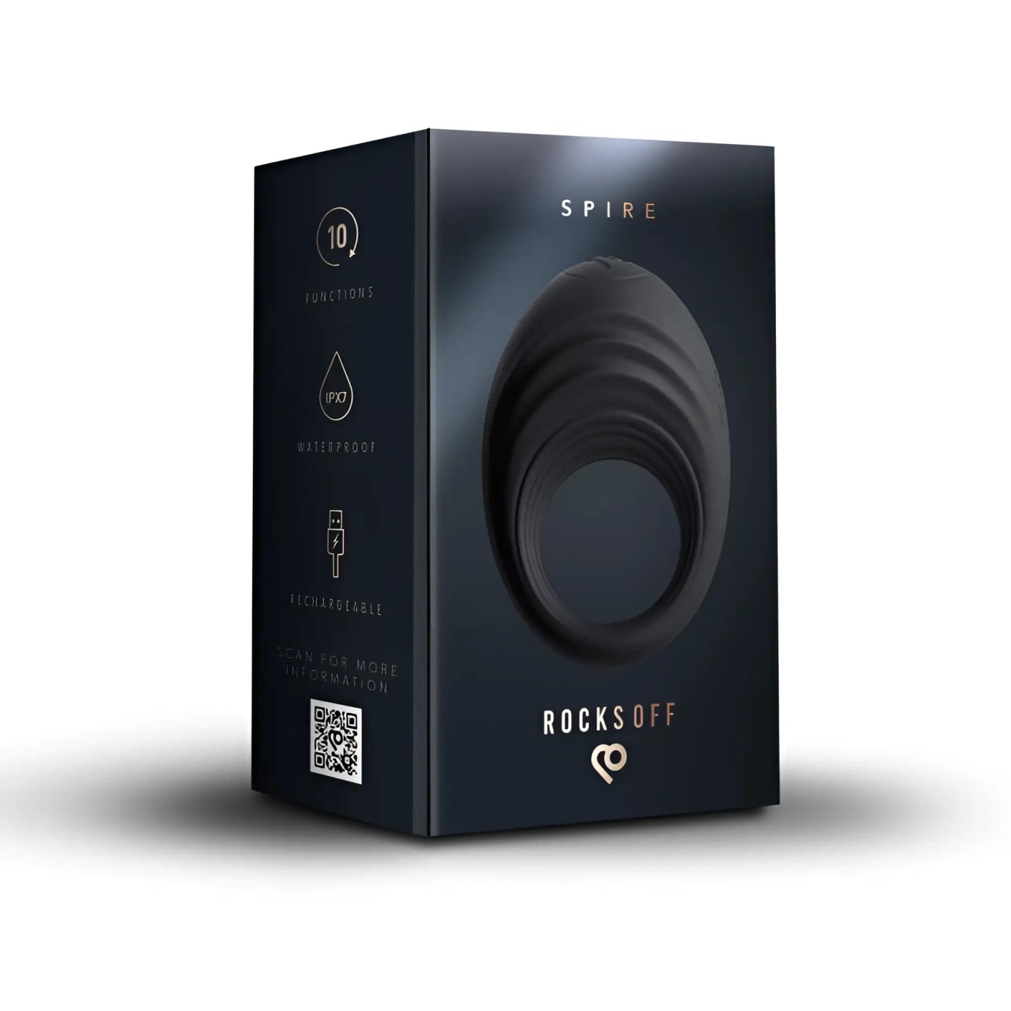 Black spire by rocks off spire 10 speed silicone vibrating cock ring in sleek modern packaging