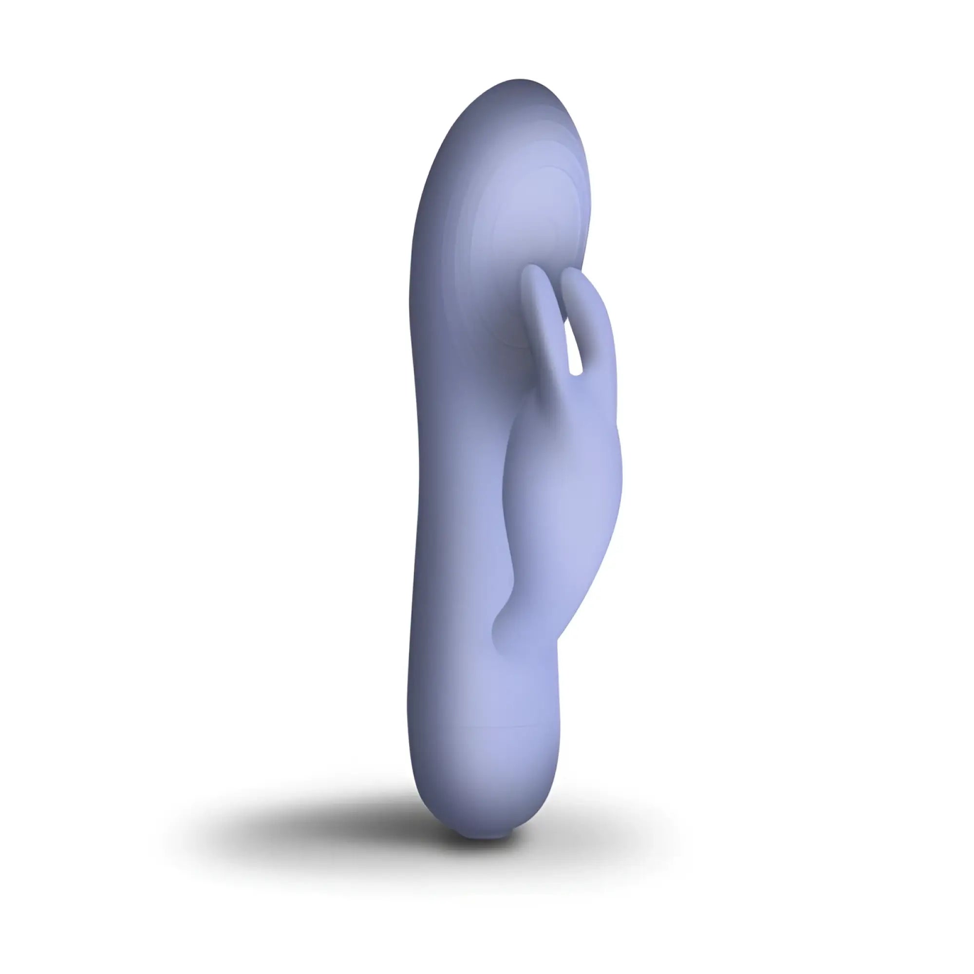 A sleek lavender silicone rabbit vibrator with smooth ergonomic design rocks off sugarboo blissful boo vibe lilac