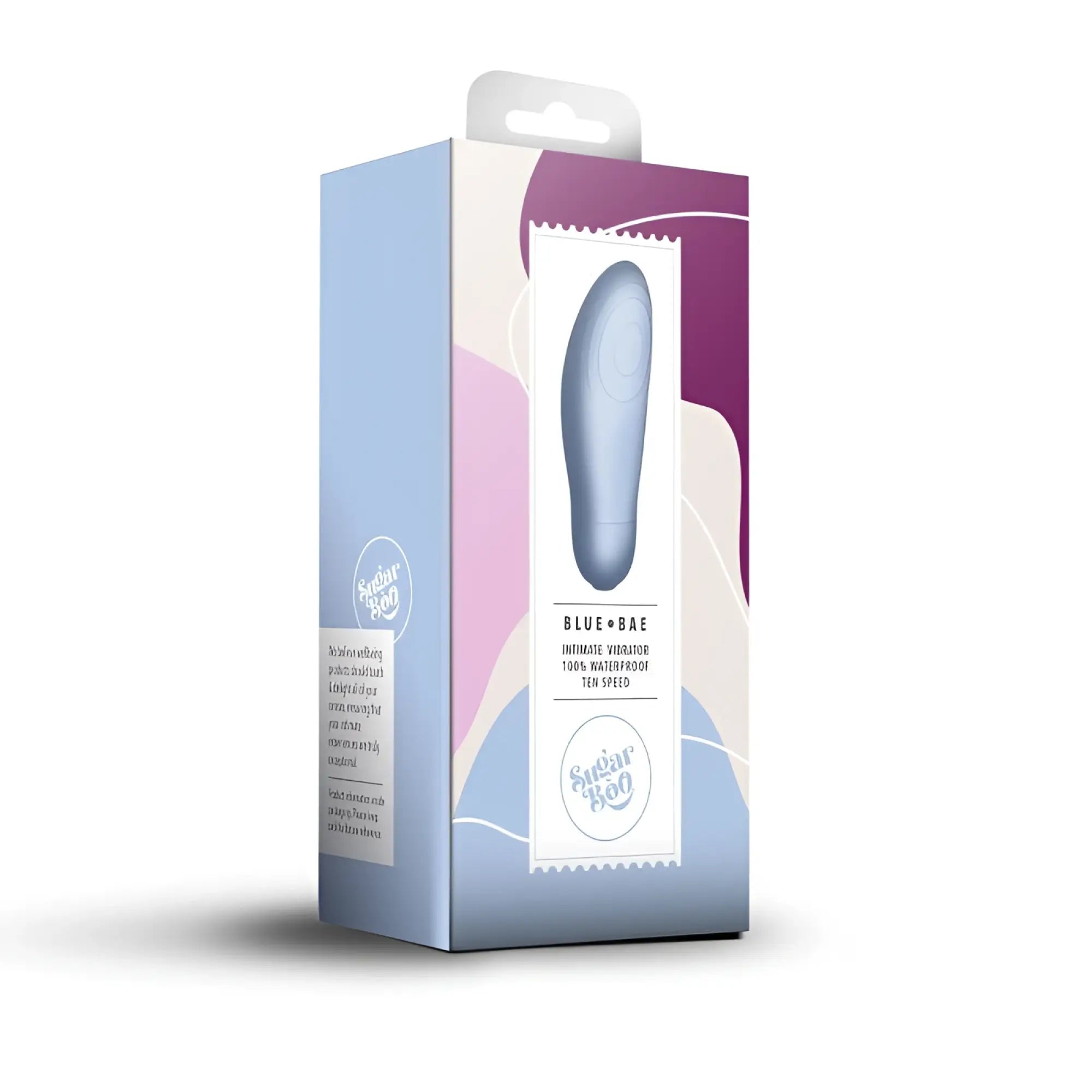 A sleek light blue silicone intimate vibrator with a smooth ergonomic design and rounded edges rocks off sugarboo blue bae layon massager