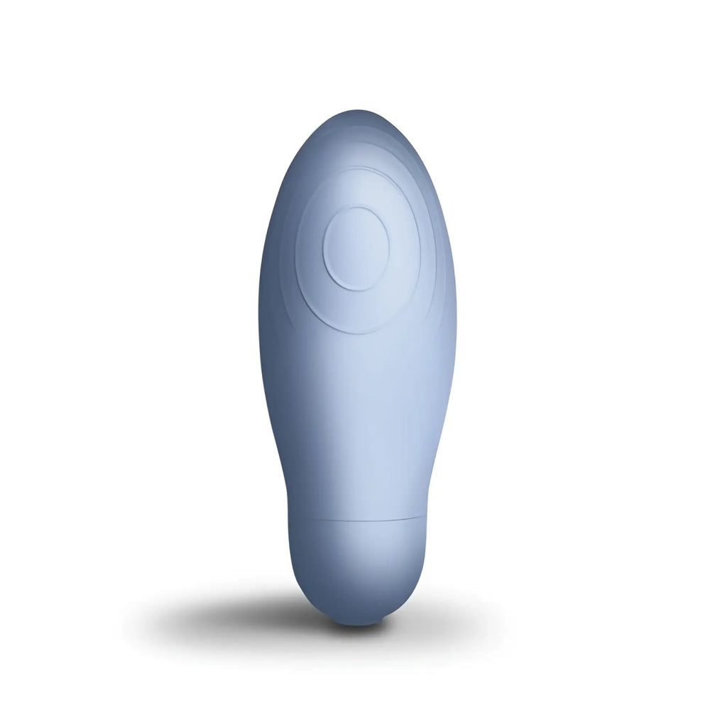 Rocks Off SugarBoo Blue Bae light blue silicone layon massager with smooth oval shape and concentric circular indentations
