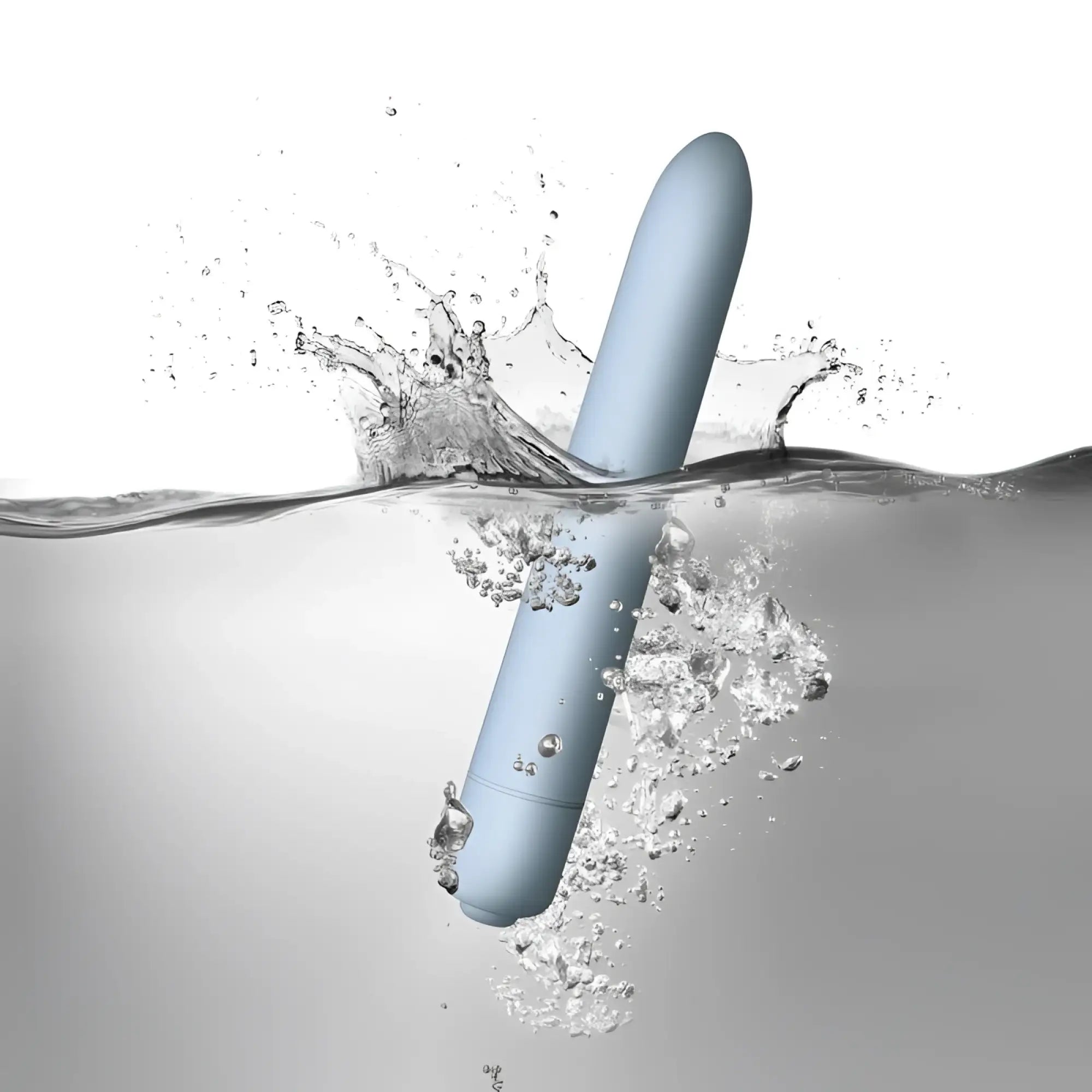 A sleek light blue silicone rocks off sugarboo bullet vibe with a smooth rounded design for personal pleasure