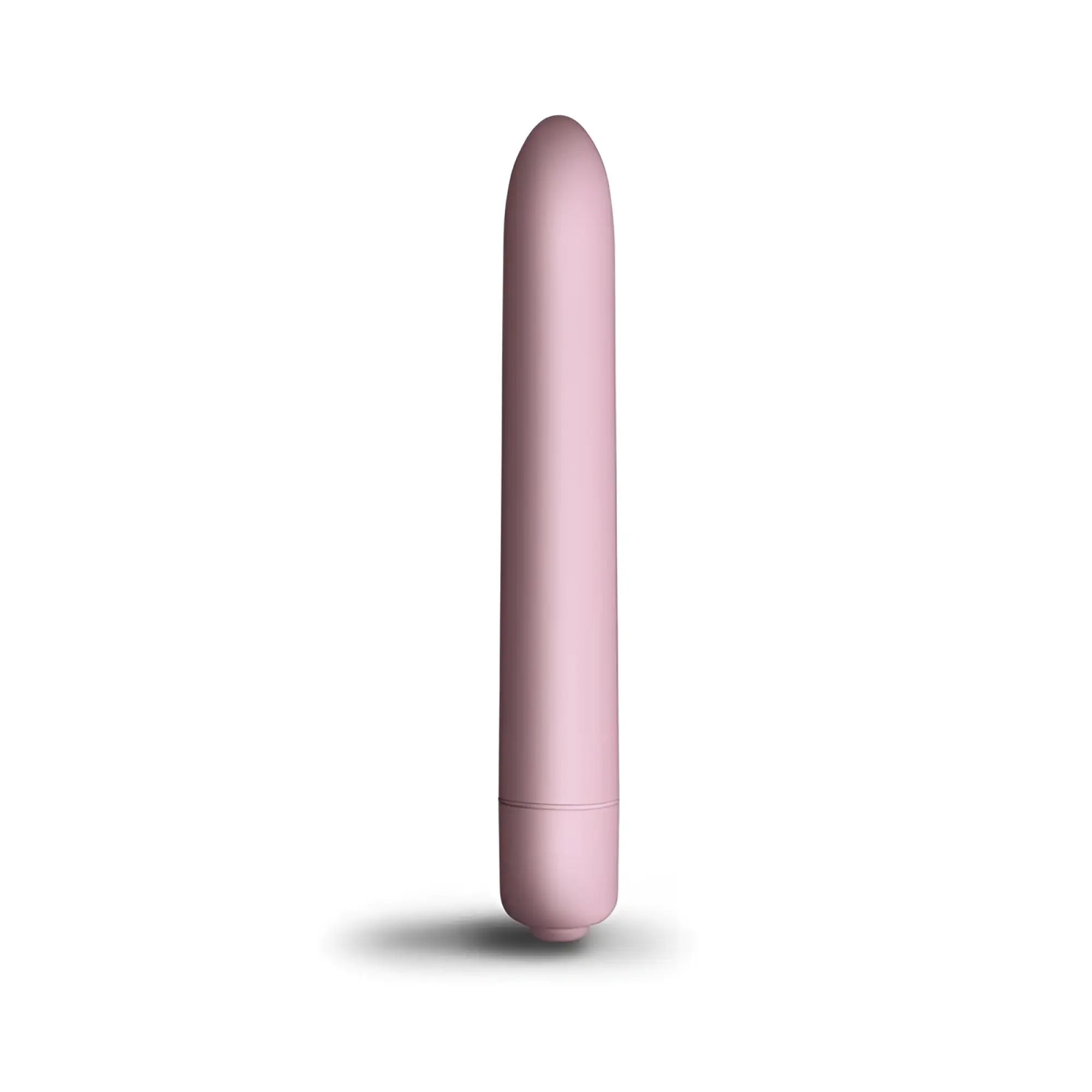 A sleek matte-finish pink cylindrical vibrator with a smooth rounded tip and subtle seam near the base rocks off sugarboo bullet vibe