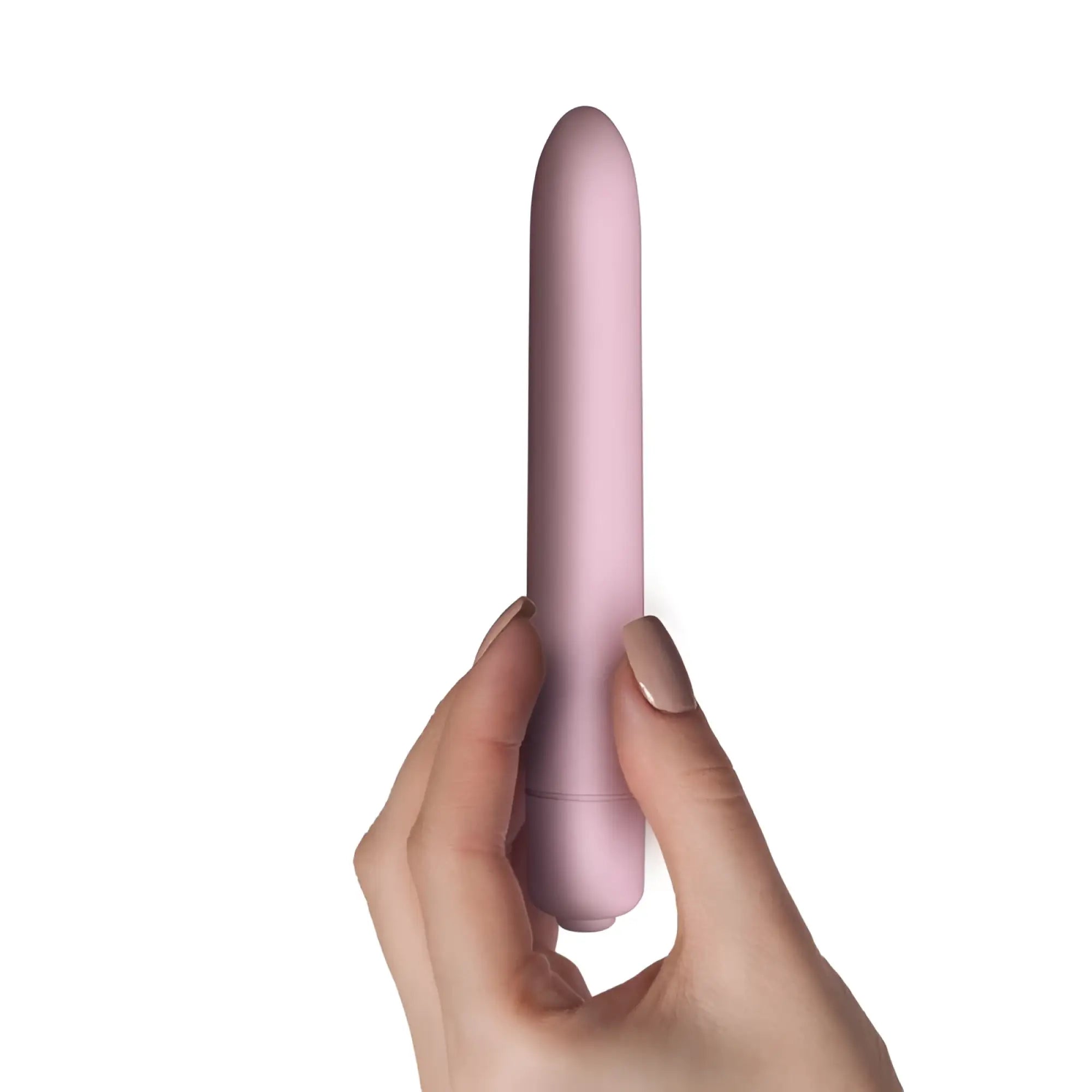 A sleek matte pink silicone rocks off sugarboo bullet vibe with a smooth tapered design for personal use