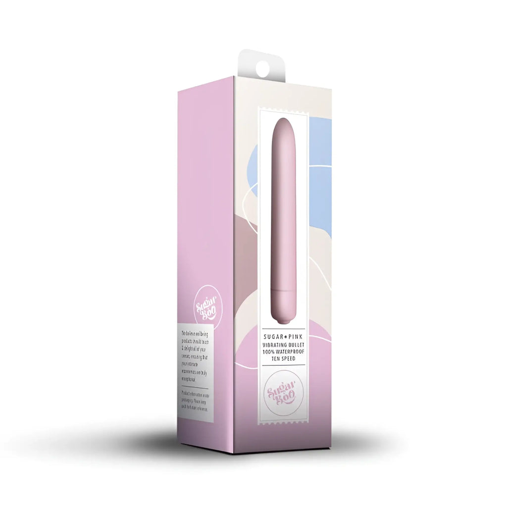 Rocks off sugarboo bullet vibe pink sugar mom vibrating bullet in pastel pink and white packaging displayed