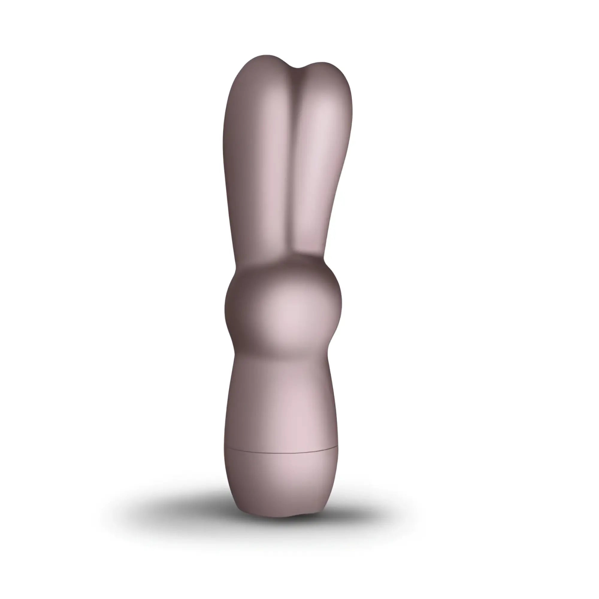 A sleek rose gold silicone rabbit vibe with a smooth glossy finish ergonomic bunny design rocks off sugarboo bunnie boo
