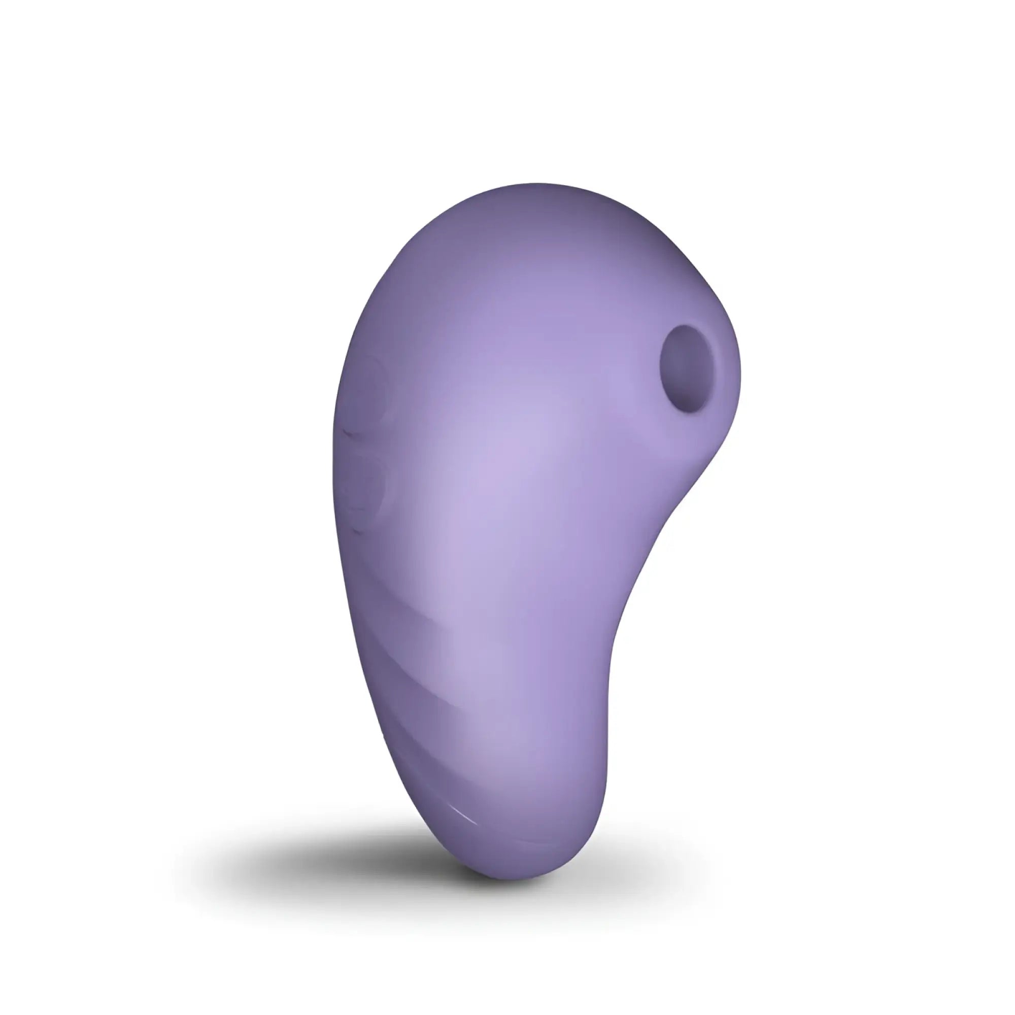 A smooth lavender silicone rocks off sugarboo peek a boo air pulse vibe with a rounded teardrop shape and ribbed texture