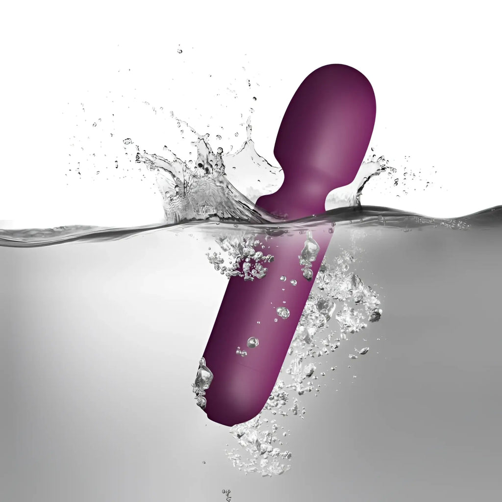 Rocks off sugarboo playful passion wand vibe burgundy purple silicone vibrato wand with smooth rounded handle and tapered shaft
