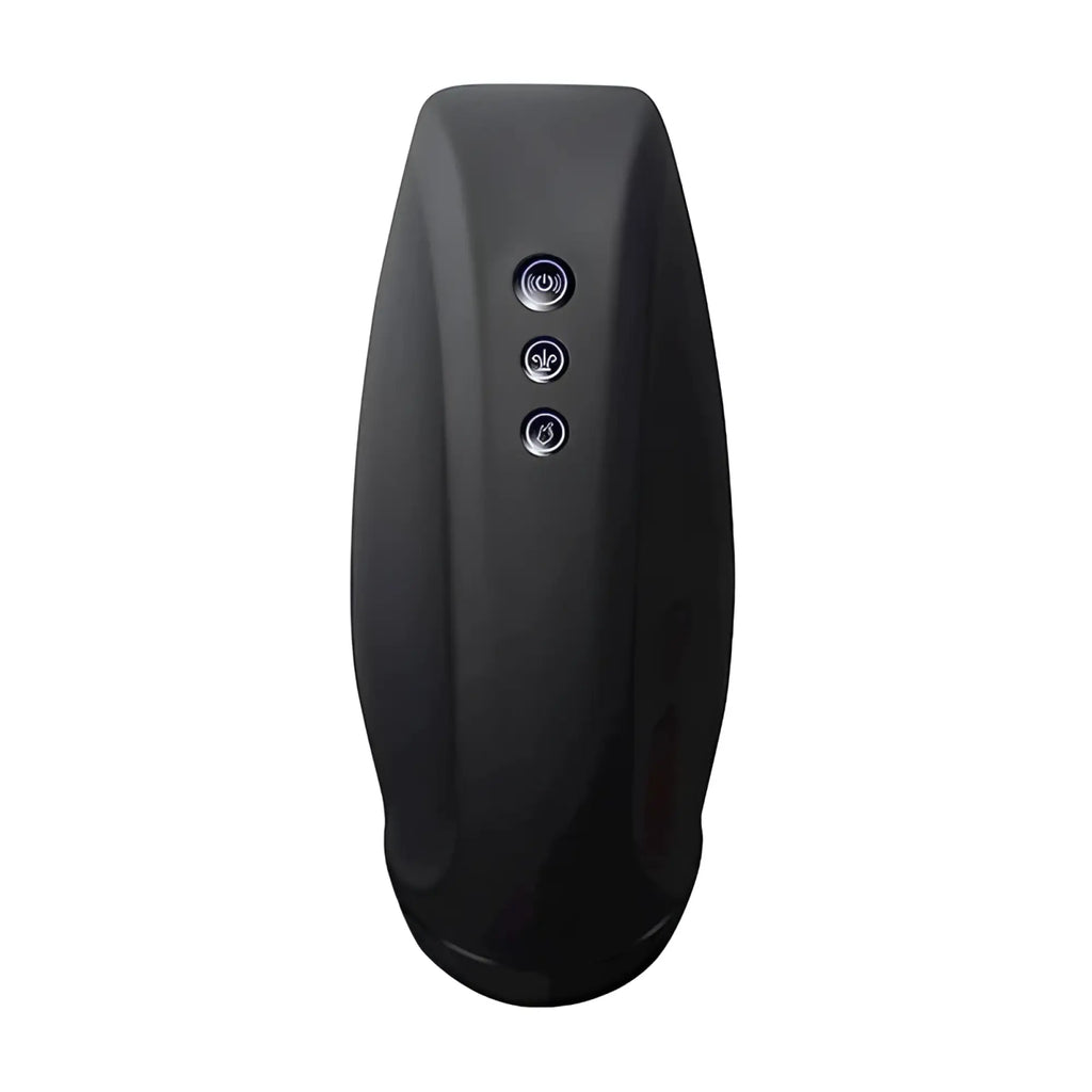 Black matte-finish rocks off torrent air tech masturbator with three vertical control buttons shown from front