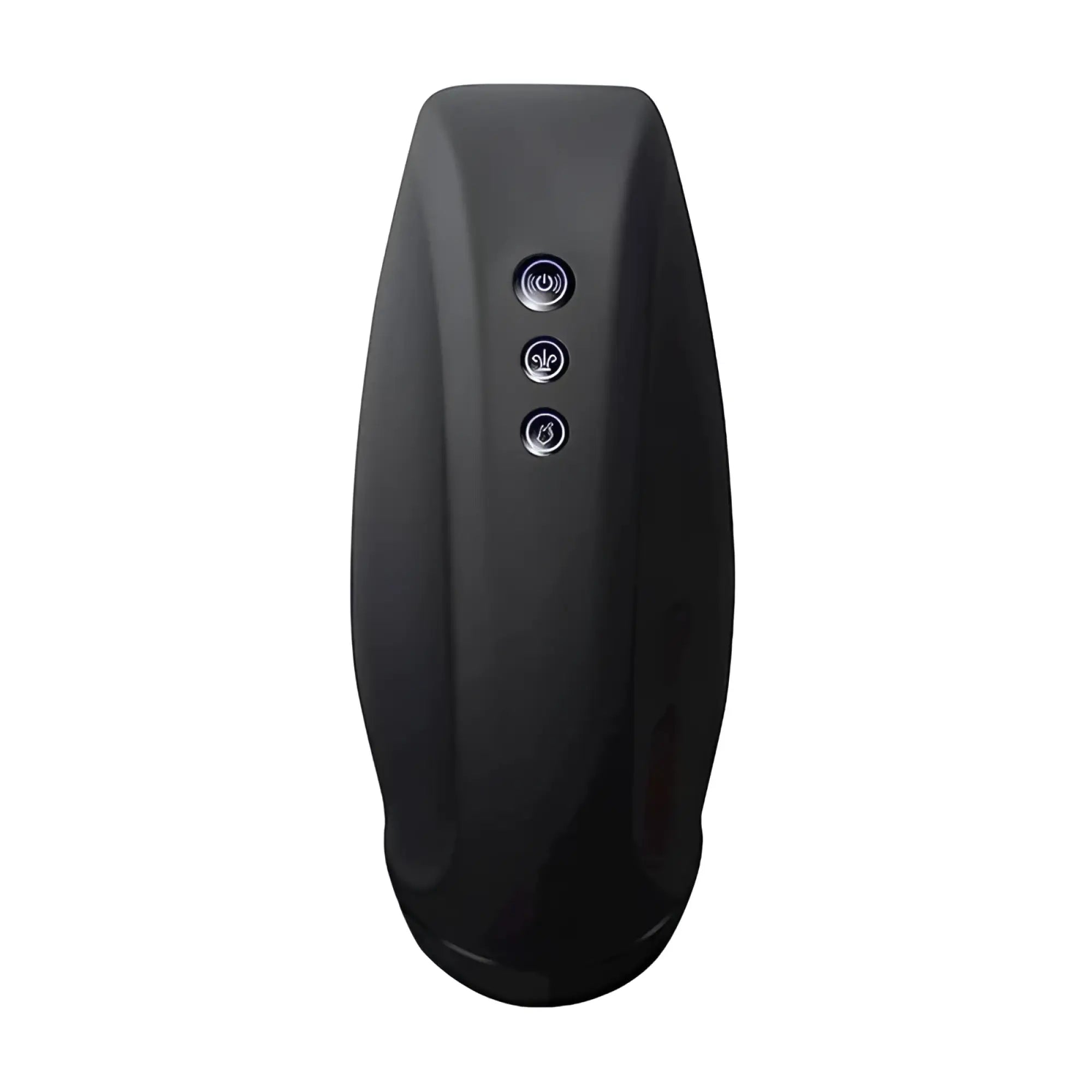 Black matte-finish rocks off torrent air tech masturbator with three vertical control buttons shown from front