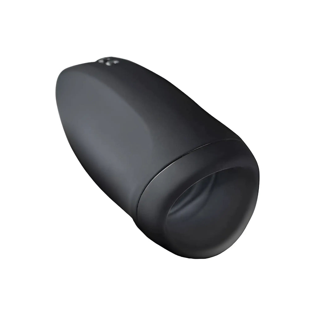 Black matte-finished rocks off torrent air tech masturbator with smooth rounded body and wider opening at one end