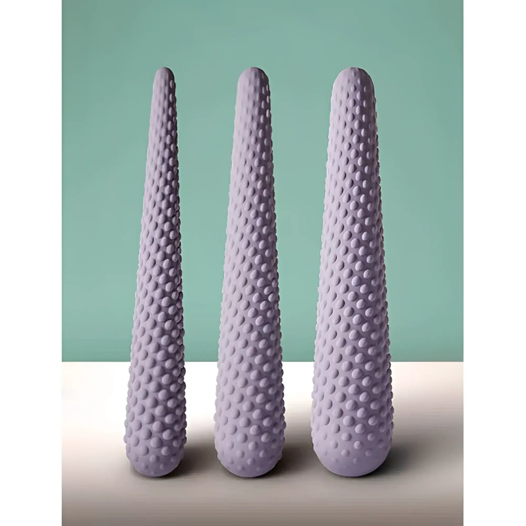 Three lavender silicone dilators with textured bumpy surface from rocks off unite 3 pc dilator set