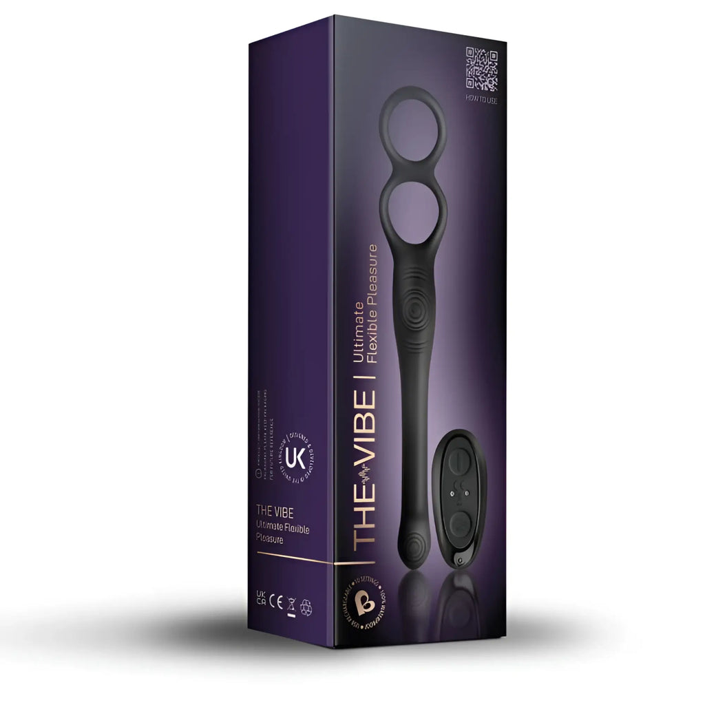 Black rocks off the vibe 10 speed remote mens silicone cock ball and anal vibrator with dual rings in purple box