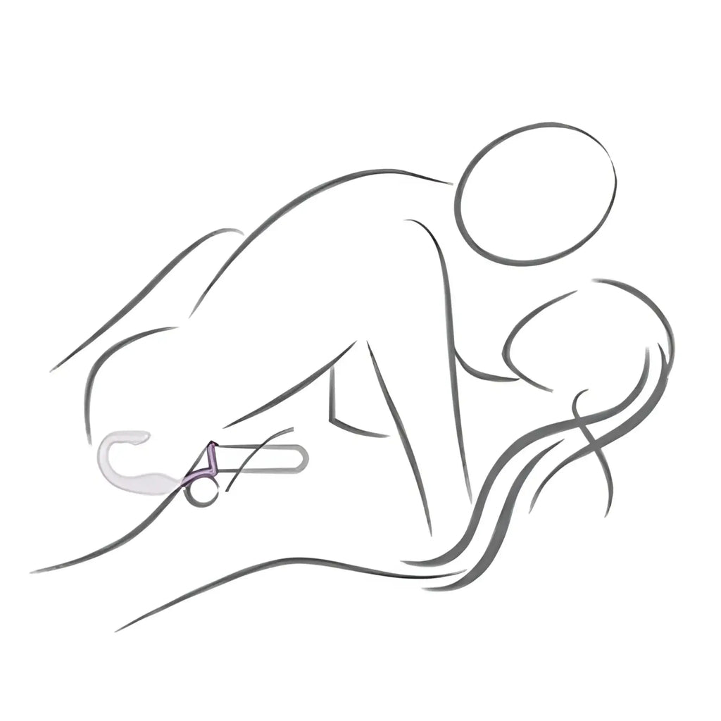 A minimalist line drawing of a person holding a rocks off the vibe 10 speed remote mens silicone cock ball and anal vibrator