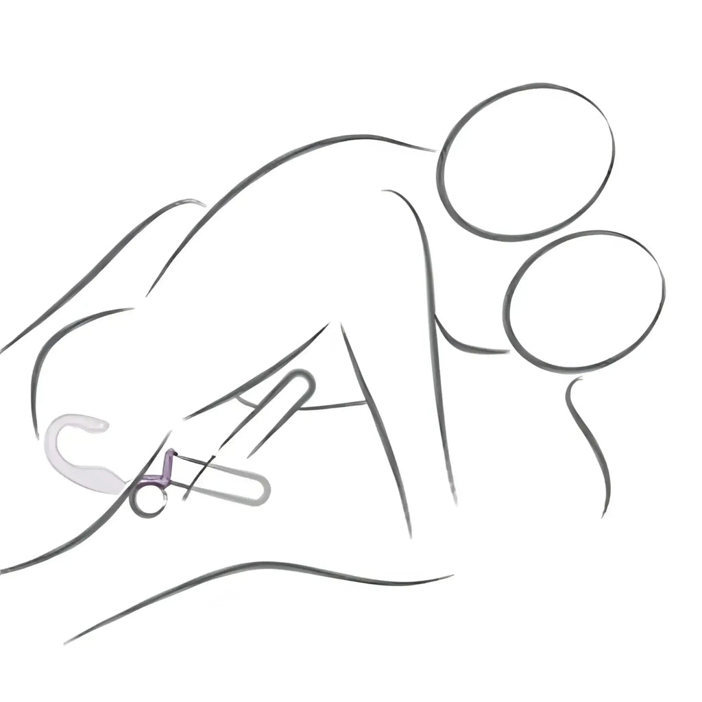 A minimalist line drawing of a person lying on their side with two circular heads on a rocks off the vibe