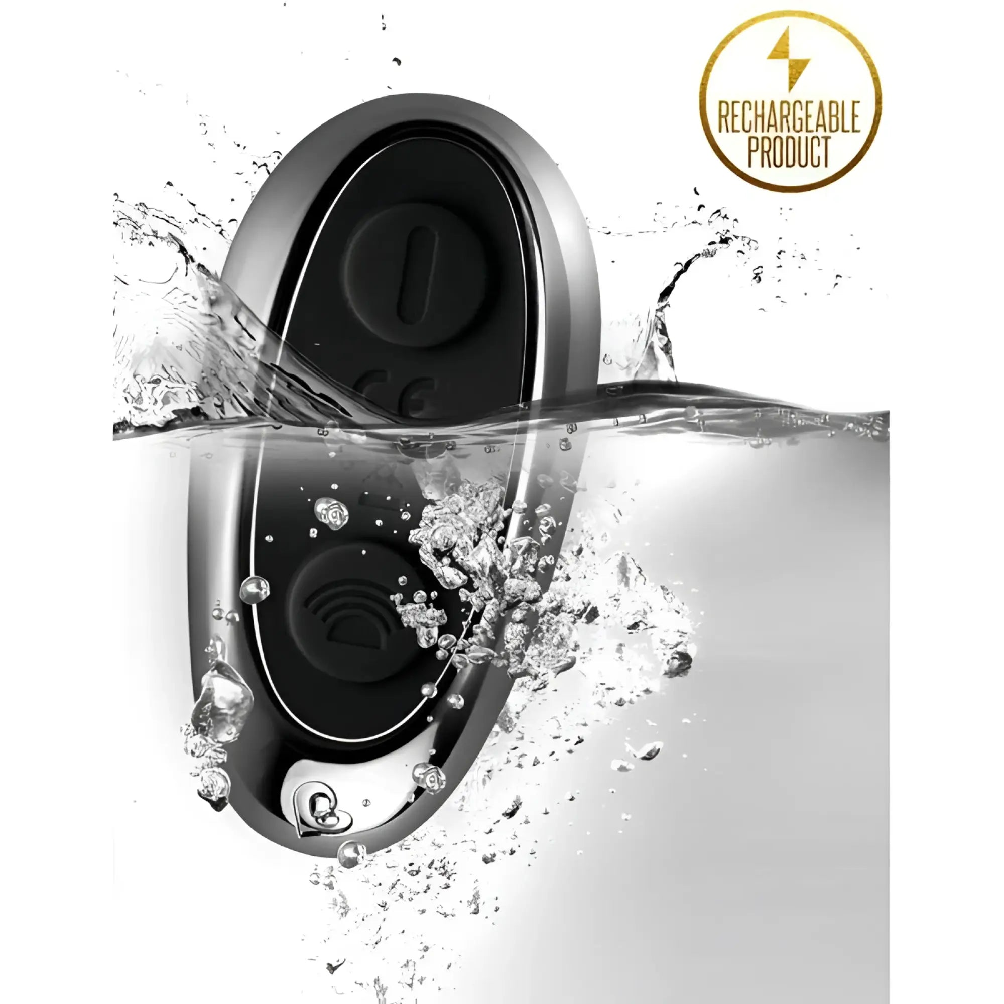 Silver and black oval remote control with wifi button for rocks off the vibe cock ball and anal stimulator