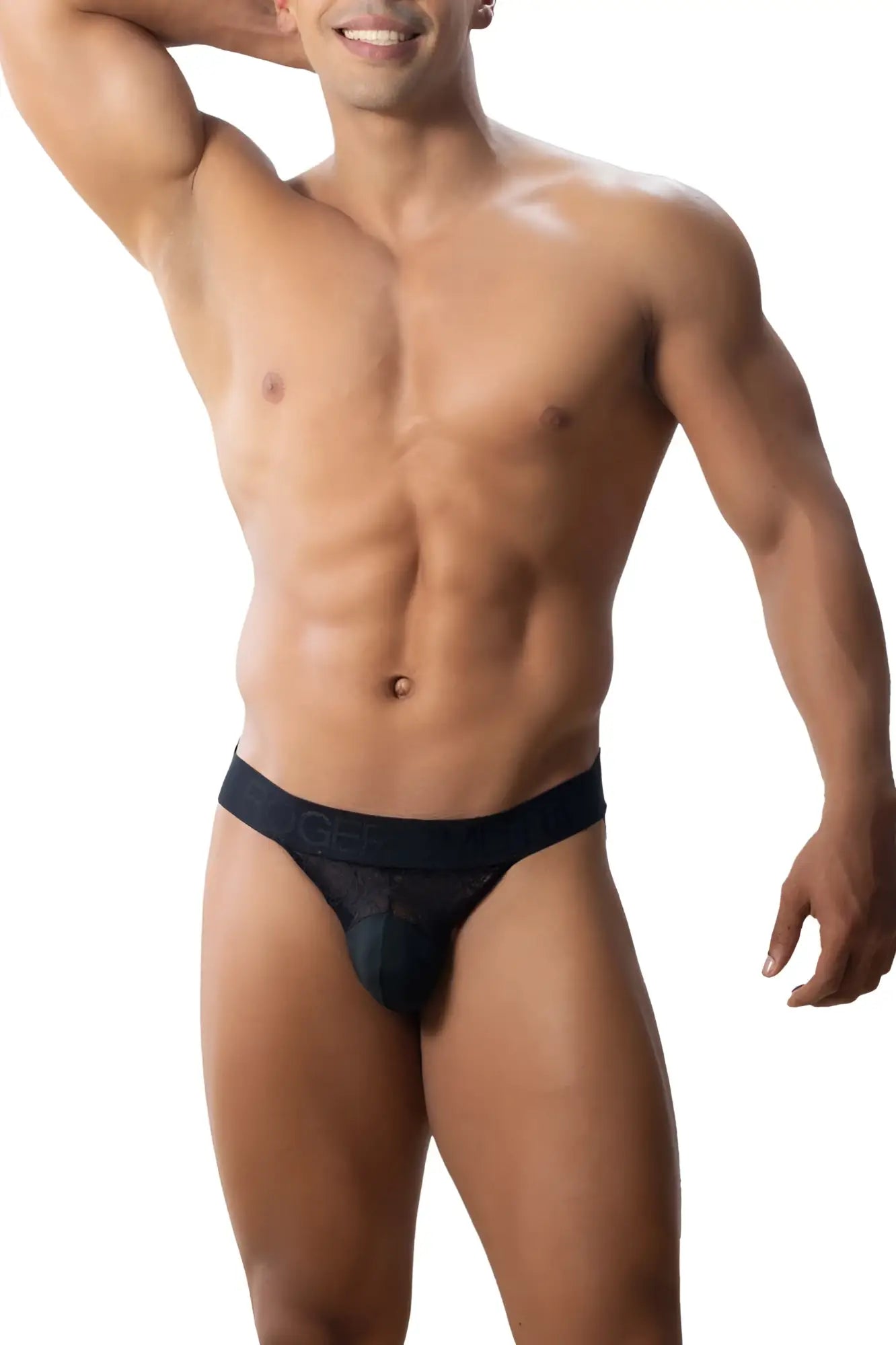 Black mesh briefs with subtle pattern and elastic waistband from roger smuth rs005 jockstrap collection