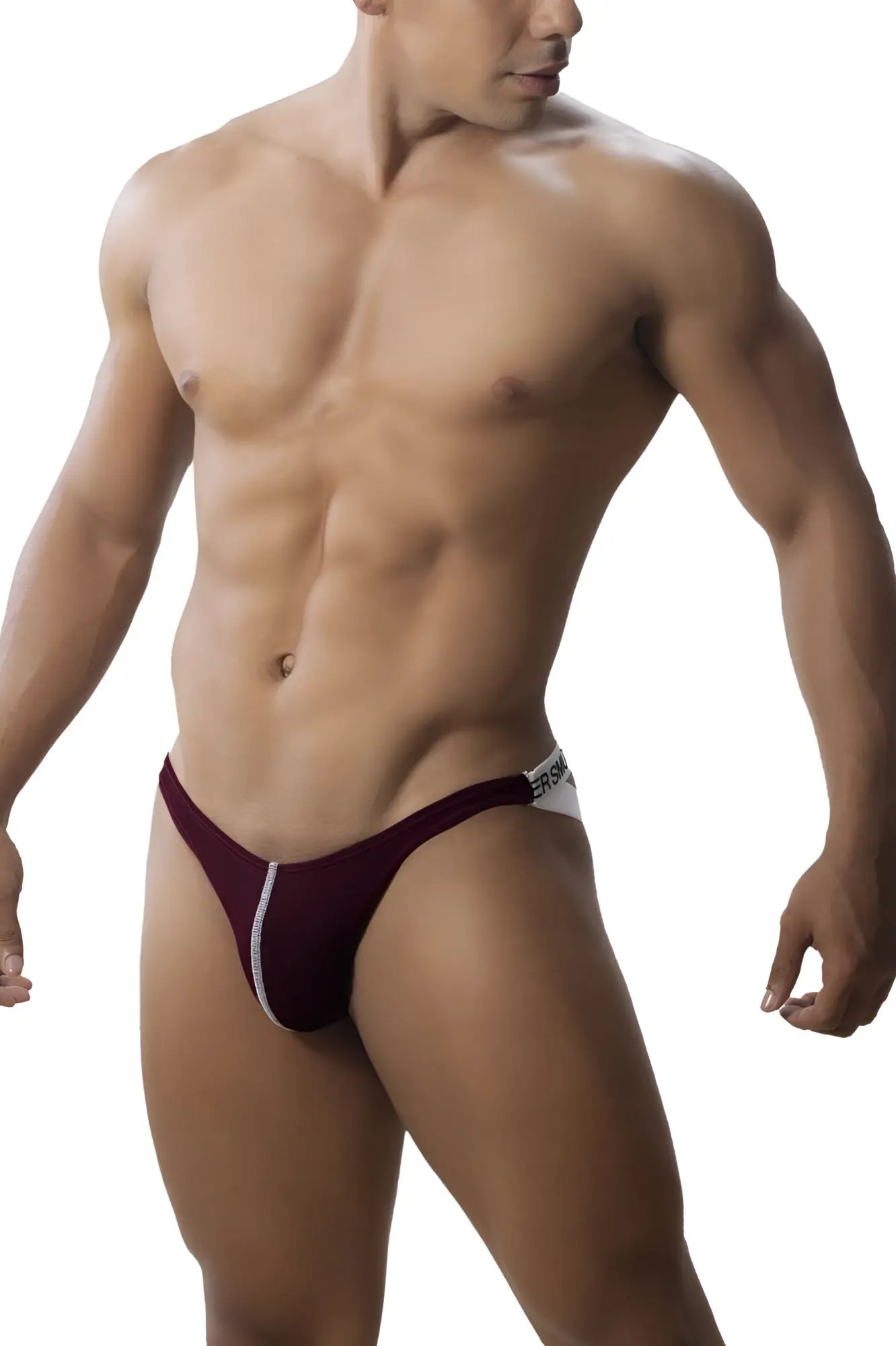 Roger Smuth RS018-1 jockstrap burgundy maroon and white athletic briefs with sleek form-fitting design