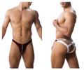 Roger smith rs018-1 jockstrap in burgundy with a central zipper detail and maroon and white briefs design