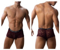 Maroon lace briefs with black elastic waistband featuring roger smuth logo from roger smuth rs035 trunks burgundy