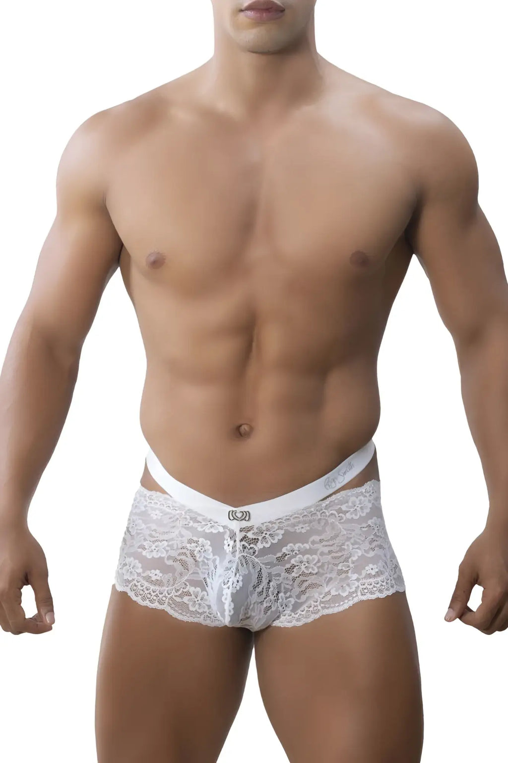 White lace briefs roger smuth rs047 trunks with delicate floral pattern and smooth elastic waistband in white color