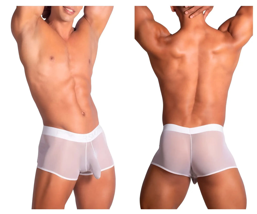 Roger smuth rs072 trunks white sheer mesh briefs with white elastic waistband and small matching pouch