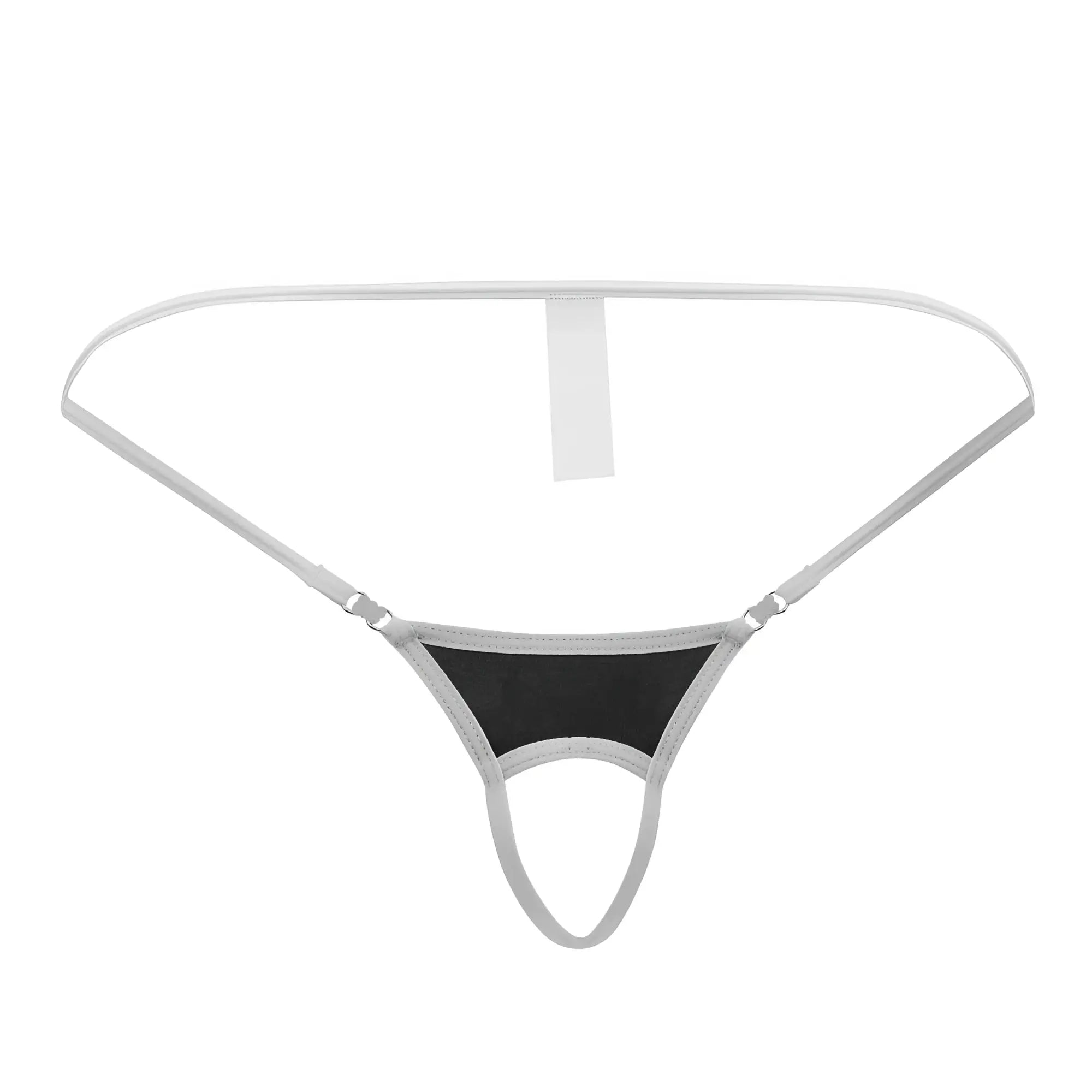 Black mesh thong ball lifter by roger smuth with silver trim and adjustable straps in black