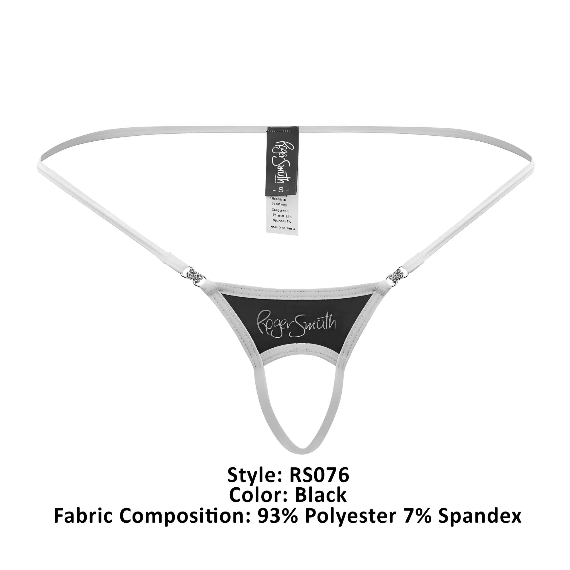 Black roger smith thong rs076 ball lifter with white trim and silver hardware for lifting and support