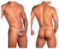 White thong with black triangular panel and silver logo detail from roger smuth rs076 ball lifter in black color