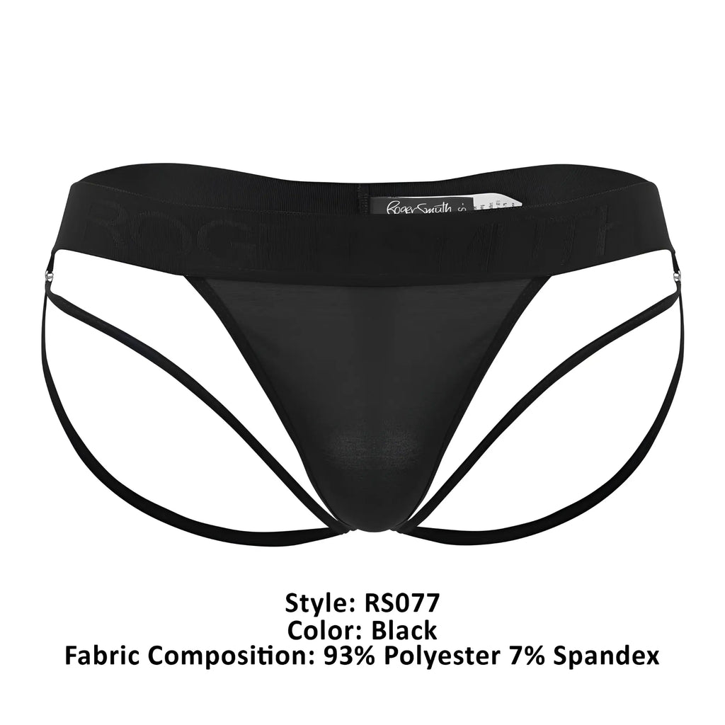Roger smuth rs077 thongs in black featuring sheer mesh front solid back thin side straps and elastic waistband