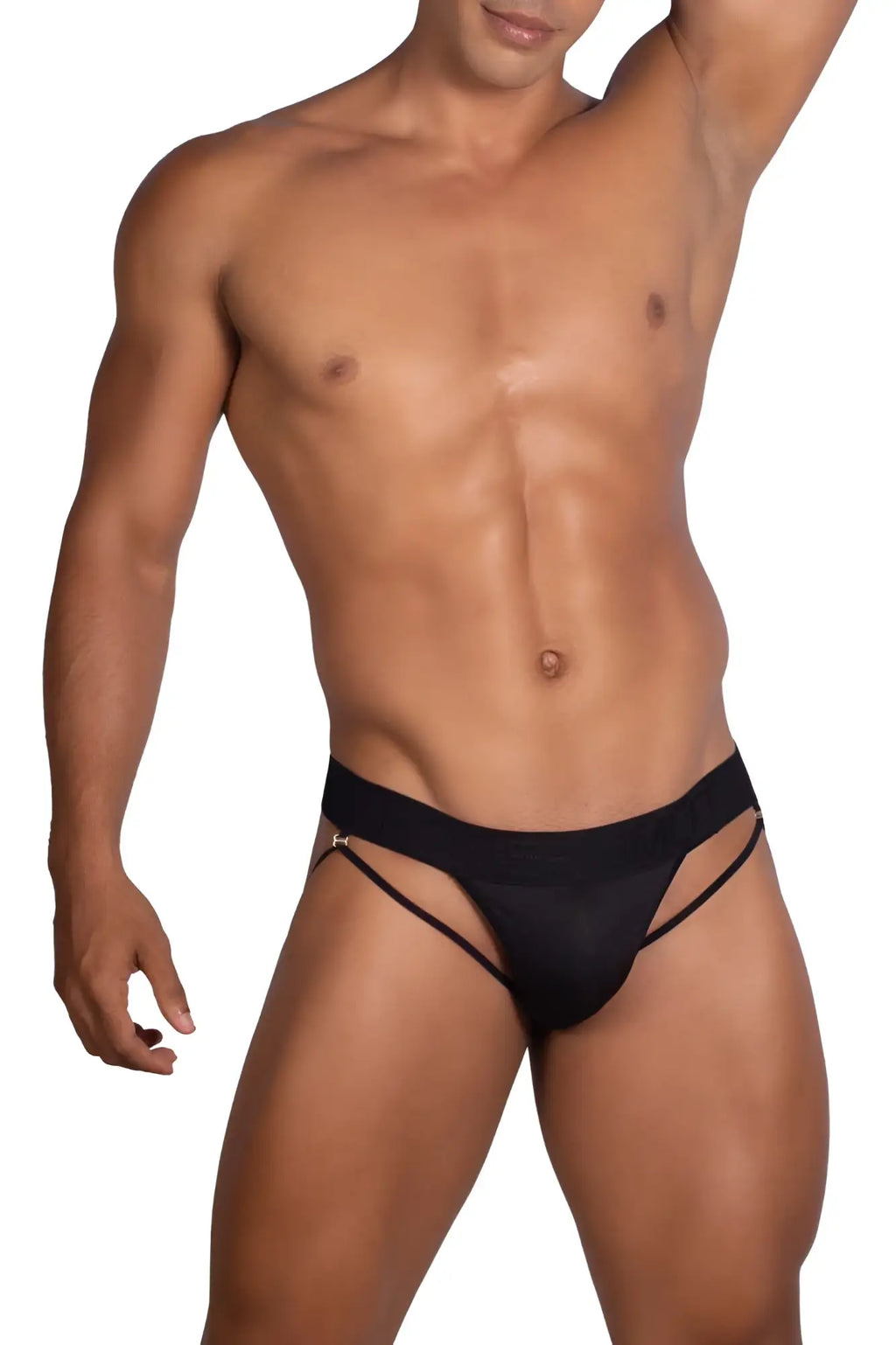 Black Roger Smuth RS077 thongs with sleek minimalist design and thin side straps for a form-fitting fit