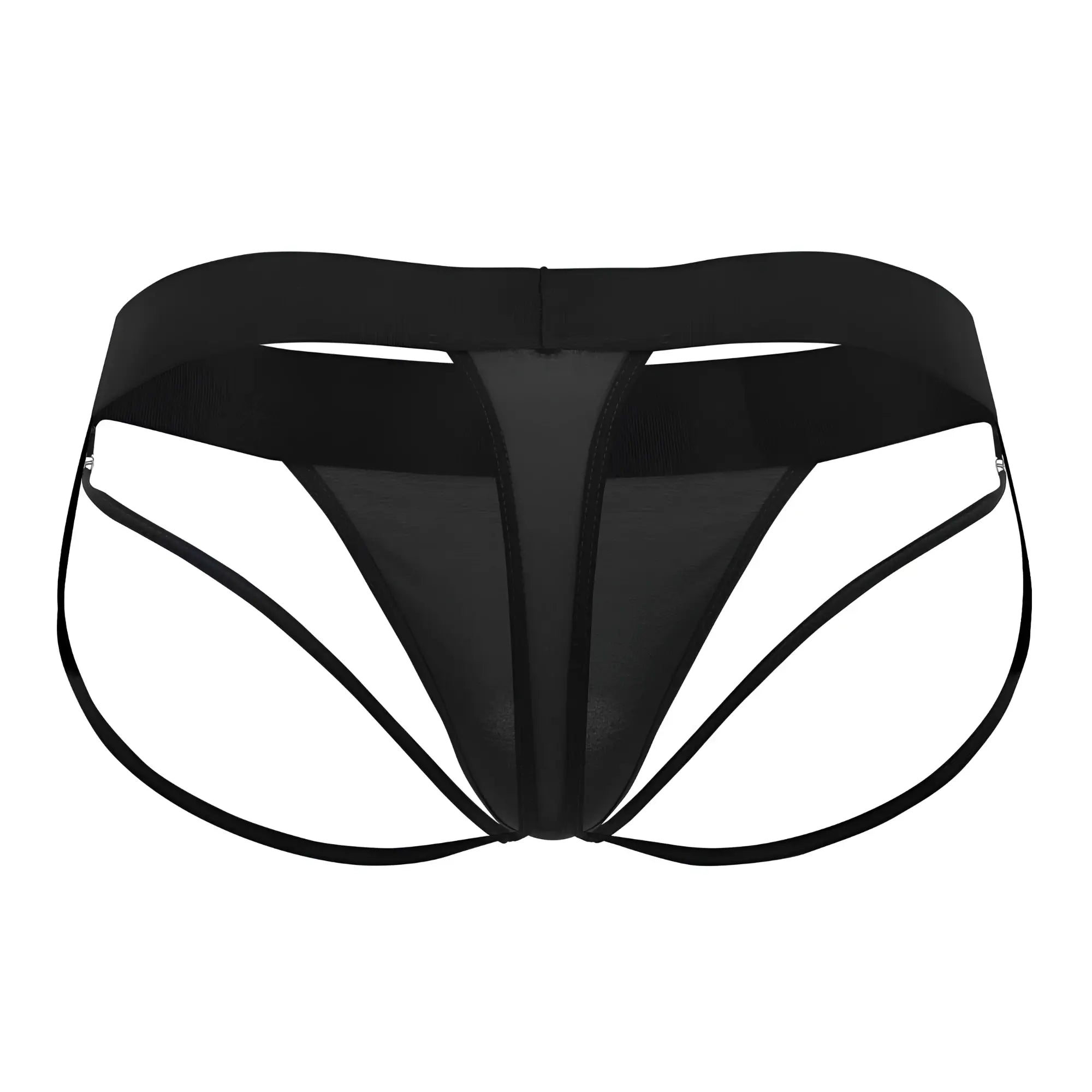 Roger smuth rs077 thongs black mesh briefs with a wide waistband and thin curved side straps front view