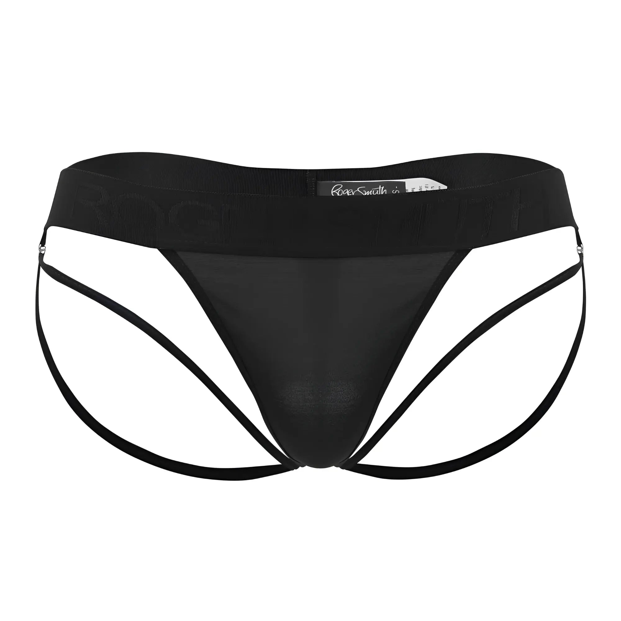Black Roger Smith RS077 thongs men’s briefs with sheer mesh front and supportive side straps for comfortable wear