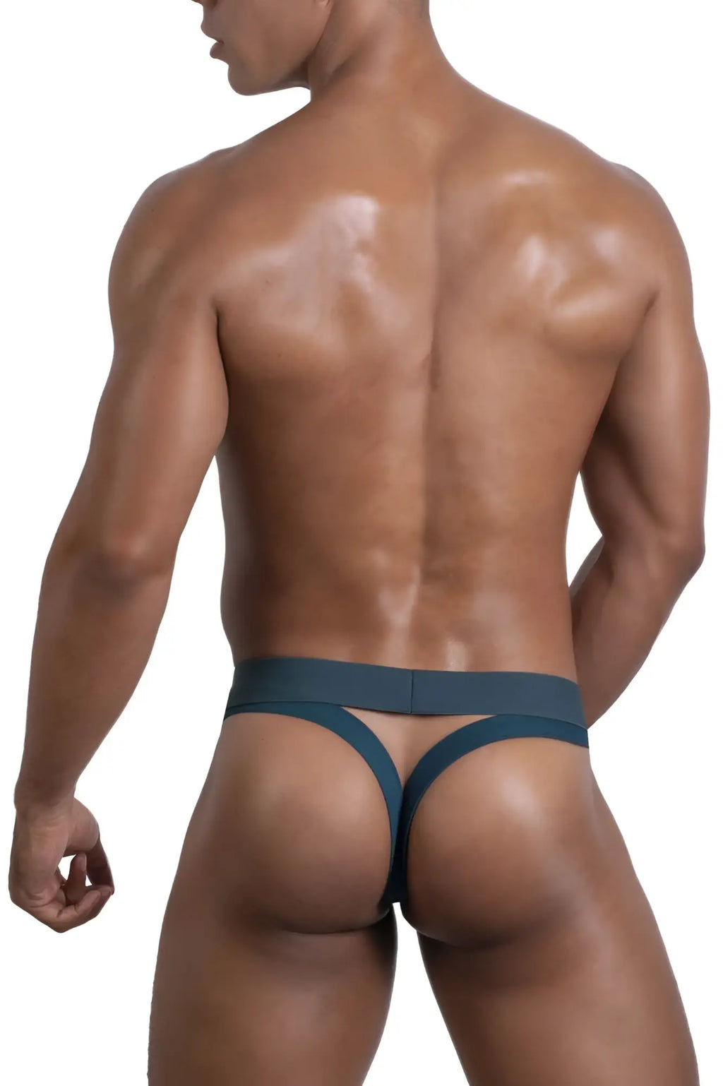 Dark teal roger smuth rs086 jock-thong with smooth stretchy fabric and wide waistband shown from the back side
