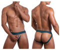 Teal green roger smuth rs086 jock-thong briefs with metallic chain detail at front for men