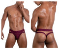 Maroon roger smuth rs088 jock-thong briefs with sleek design, two side straps, and silver-toned eyelets