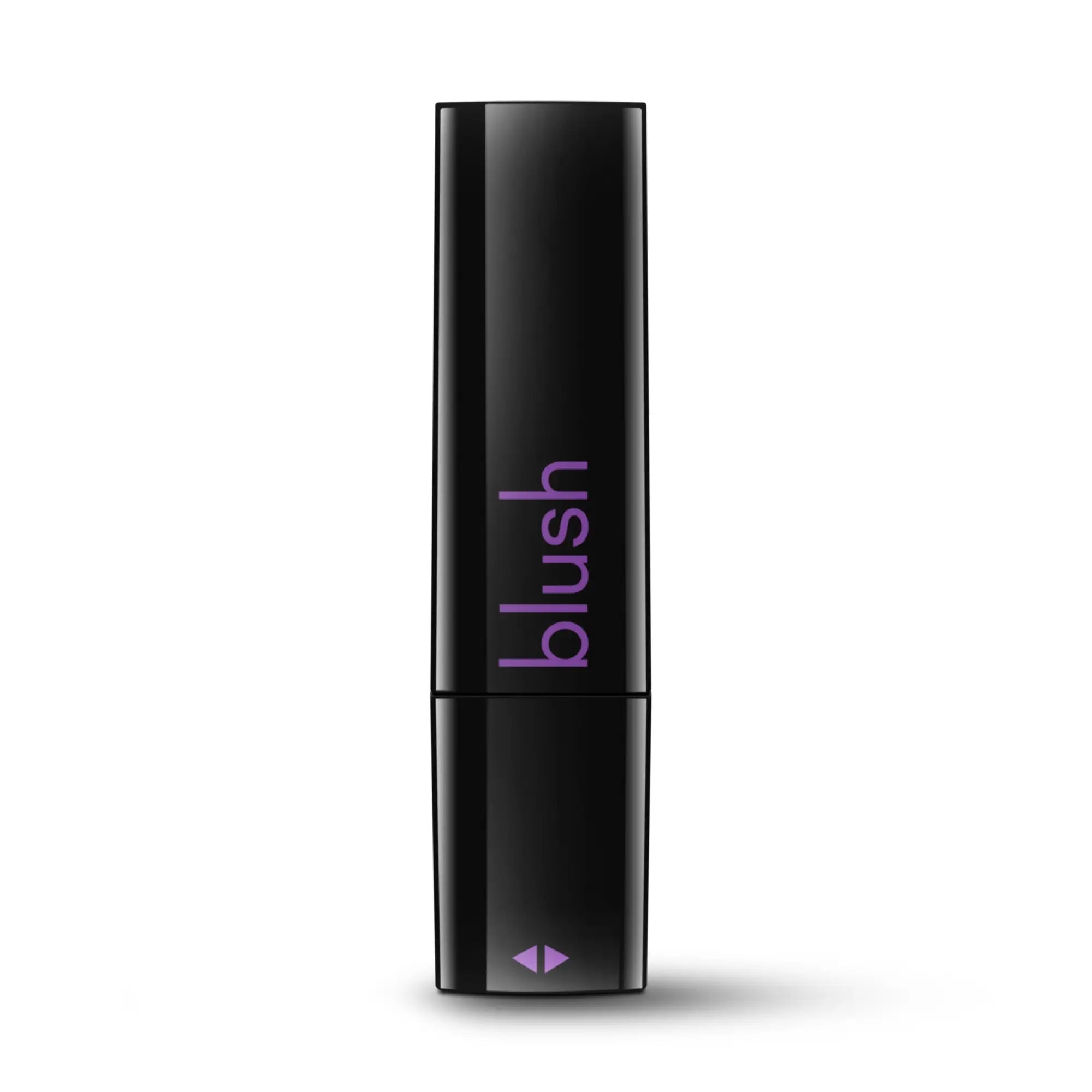 Black cylindrical blush tube with purple blush lettering and diamond logo from rose rose lipstick vibe black collection