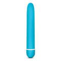 A sleek solid turquoise blue cylindrical vibrator with matte finish and silver metallic band rose rose luxuriate blue