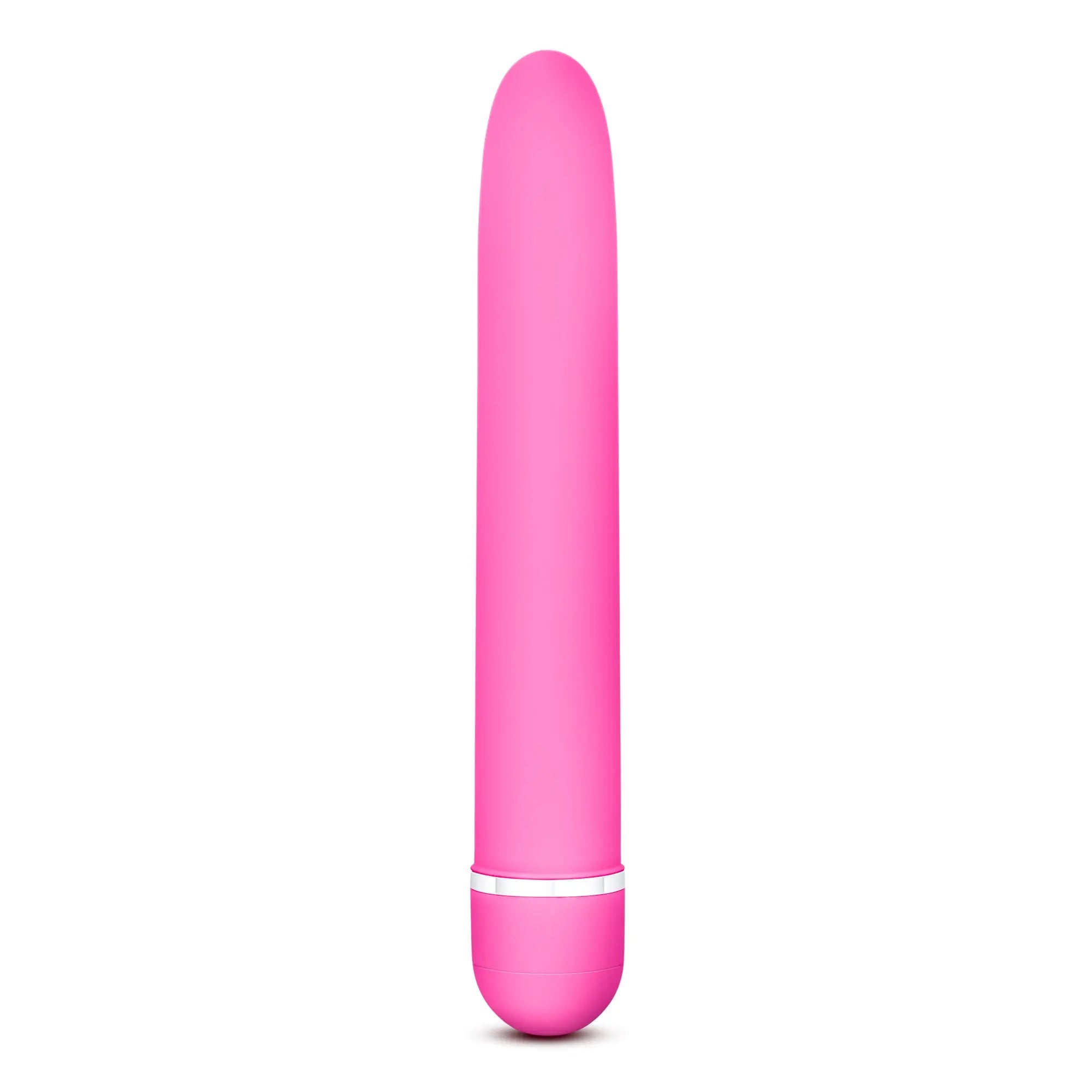 Rose Rose Luxuriate Pink silicone vibrational wand with smooth rounded design and silver accent ring near the base