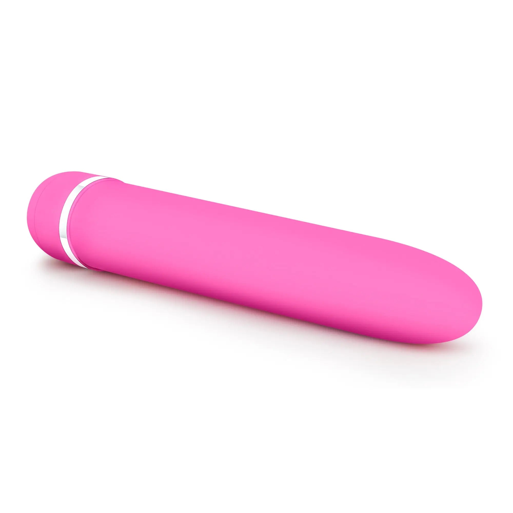 Rose Rose Luxuriate pink silicone vibratory wand with silver metallic band near the rounded tip