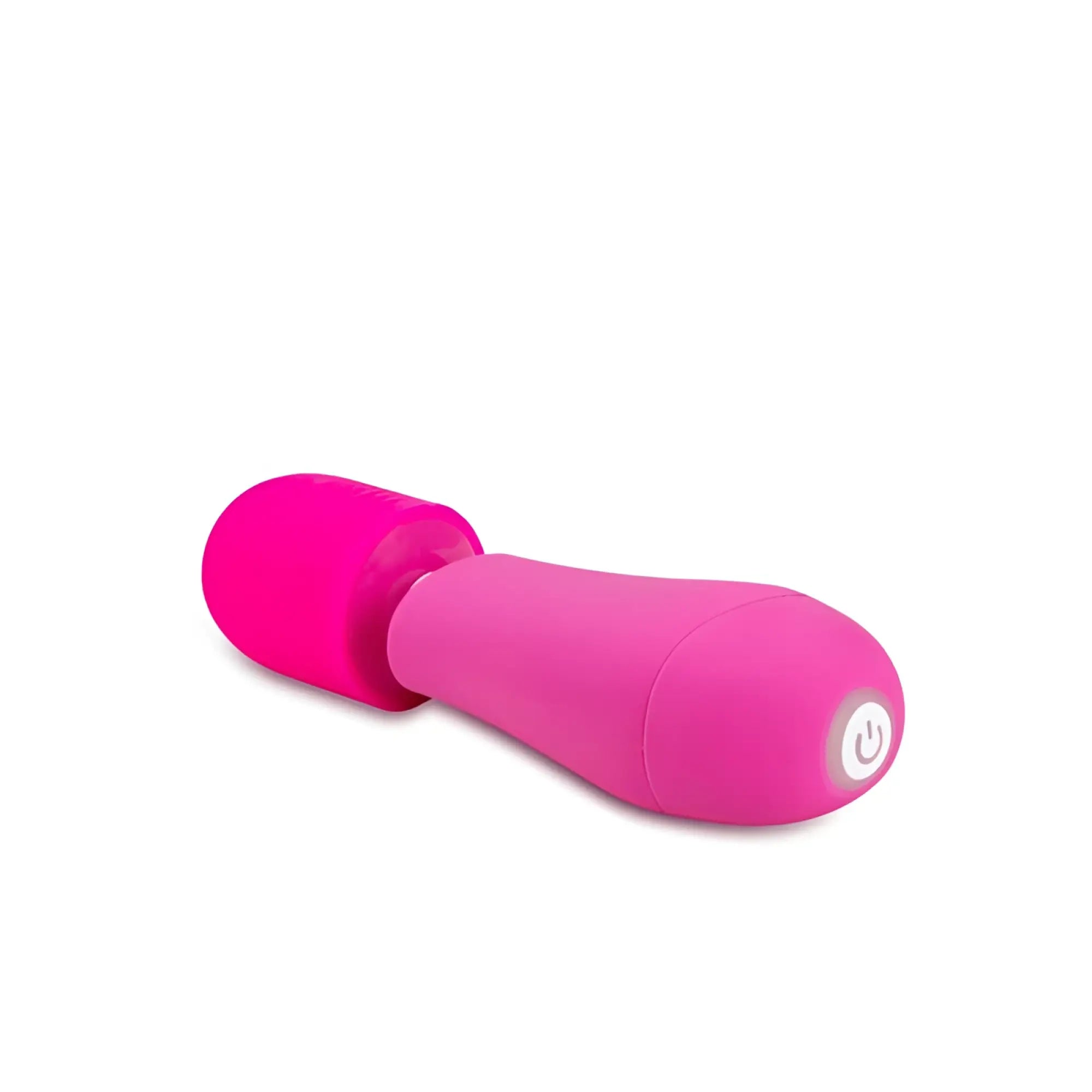 Vibrant pink silicone-wrapped Rose Rose Petite massage wand vibrator with a power button on the handle