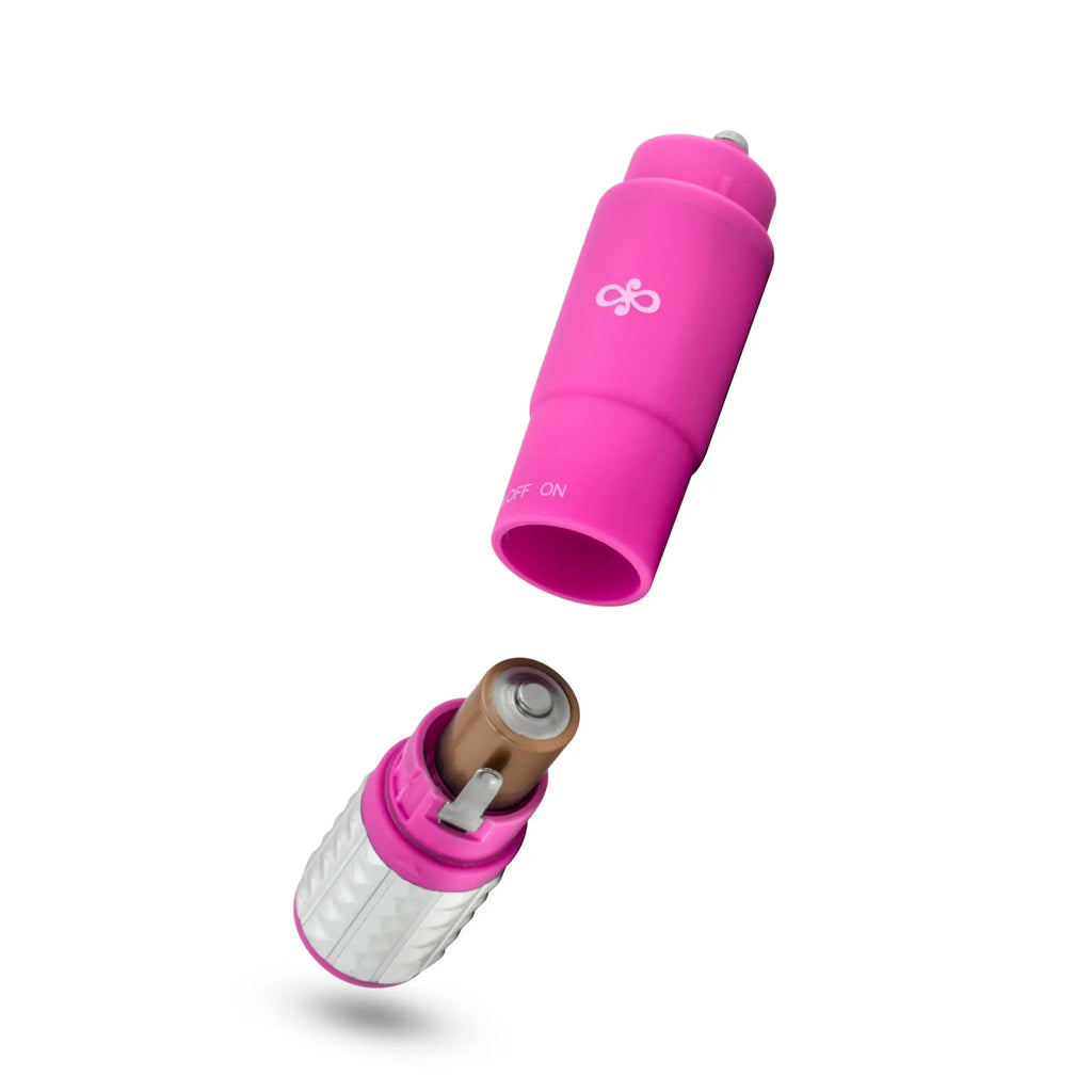 Pink silicone car charger with white textured grip and metallic battery compartment from rose rose revitalize massage kit