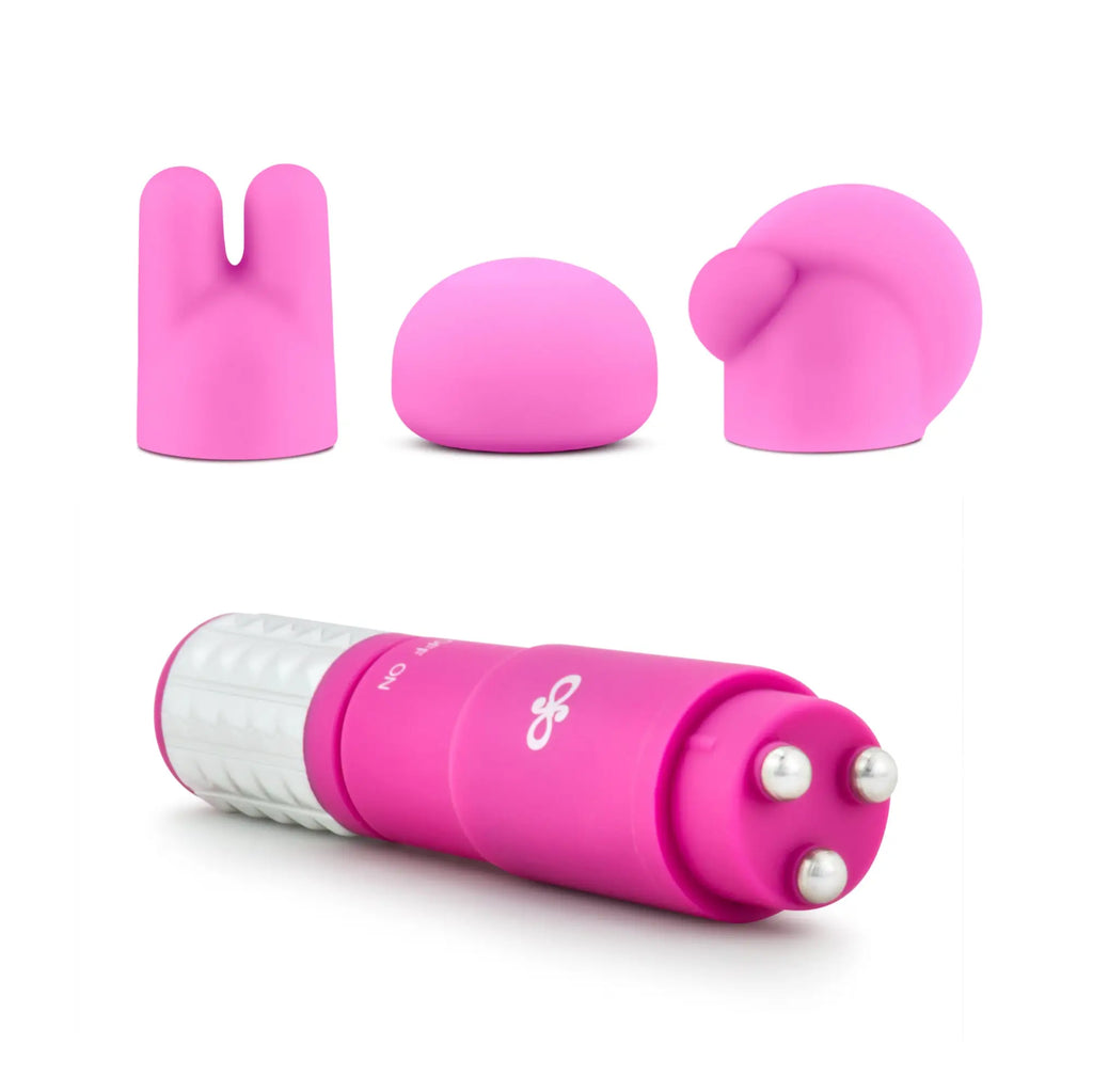 Pink silicone rose rose revitalize massage wand with three interchangeable heads and textured grip for easy use